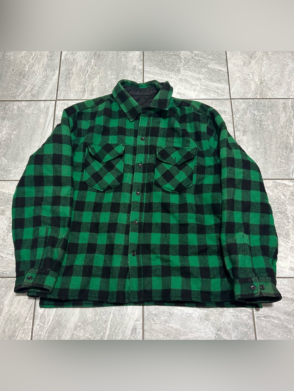L.L.Bean Men’s XL Wool Blend Buffalo Plaid Insulated Shirt Jacket Green Black